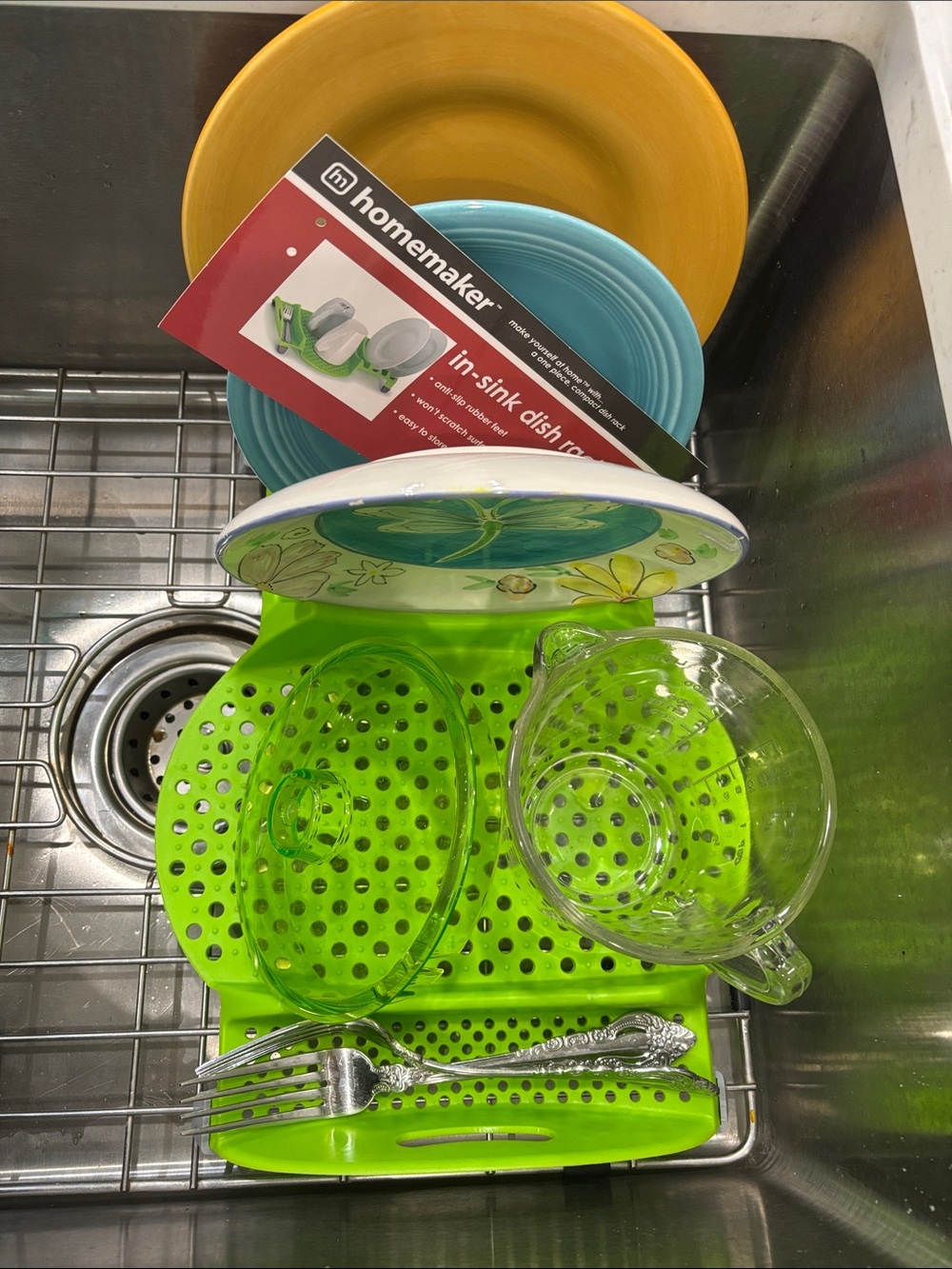 Bright Green In-Sink Dish Drying Rack - Picture 2 of 4